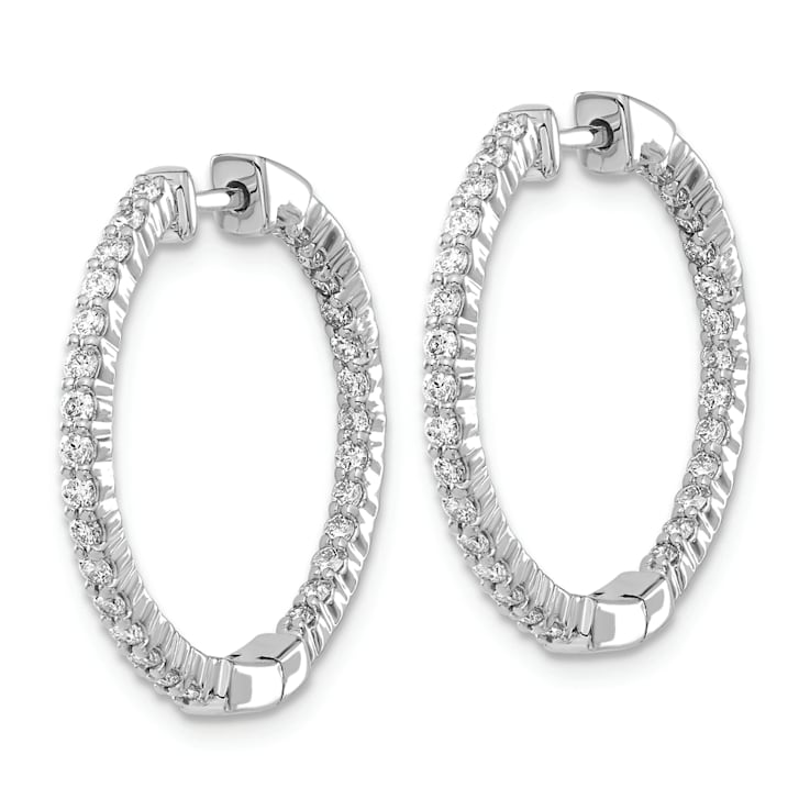 Rhodium Over 14K White Gold Oro Spotlight Lab Grown Diamond SI+, H+, In
and Out Hinged Hoop Earrings