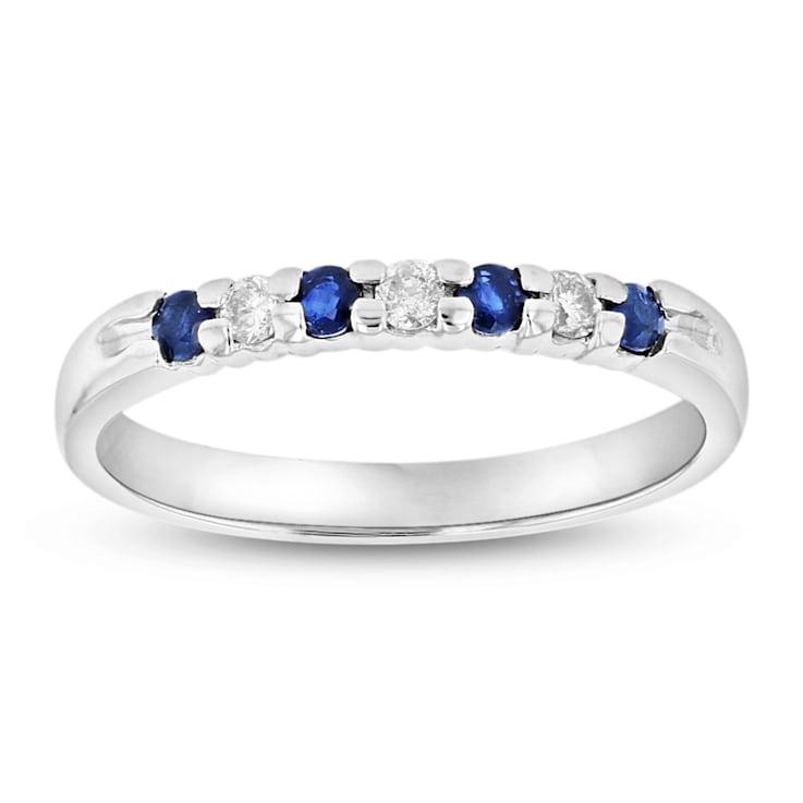 0.25ctw Sapphire and Diamond Wedding Band Ring in 14k White Gold