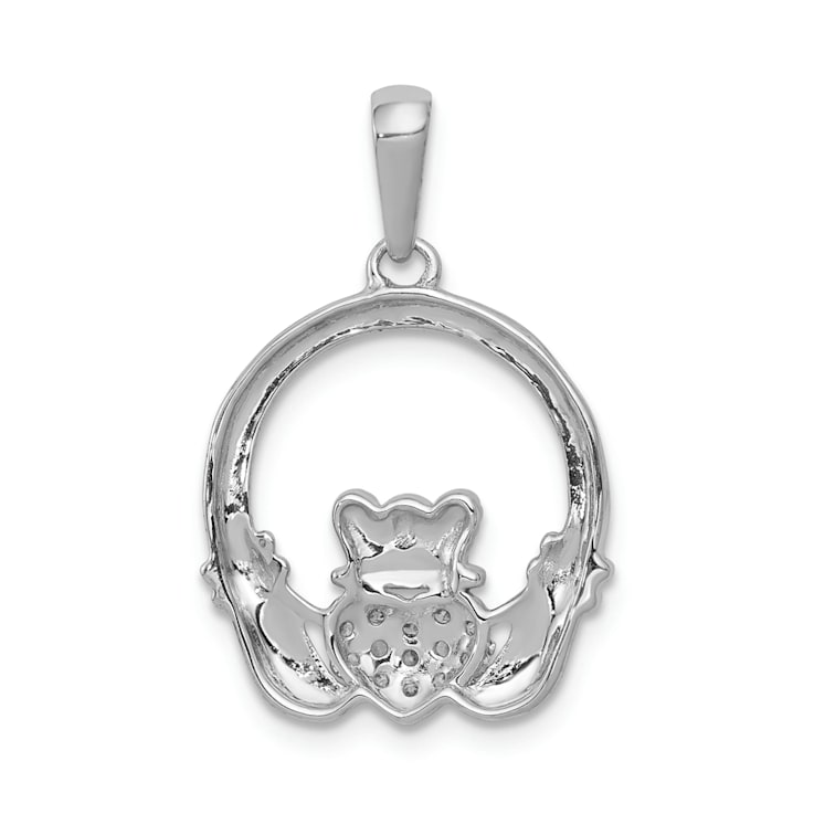 Rhodium Over 14k White Gold Diamond Claddagh Circle Pendant