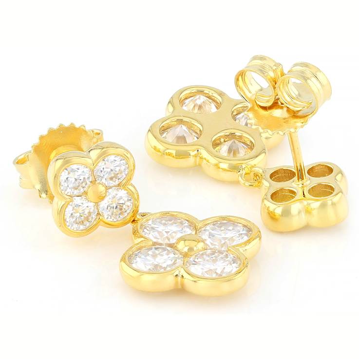 Moissanite Clover Drop Earrings In 14K Gold Over Sterling Silver