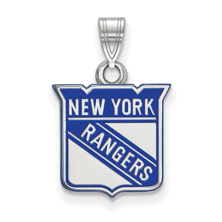 Rhodium Over Sterling Silver NHL LogoArt New York Rangers Enamel Pendant