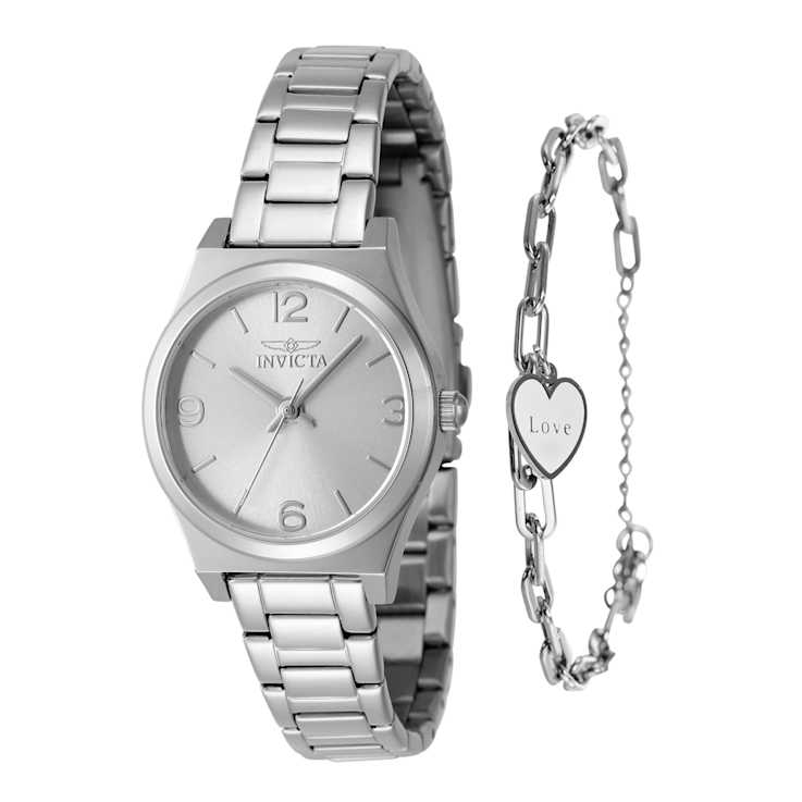 Invicta Angel 30mm Stainless Steel Quartz Watch and Bracelet Set
