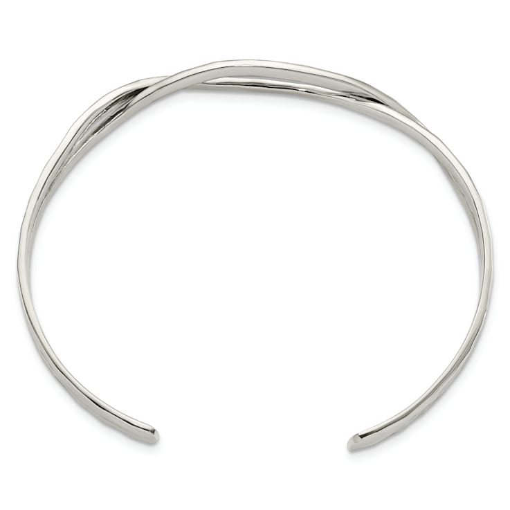 Sterling Silver Polished Hammered Criss Cross Cuff Bracelet