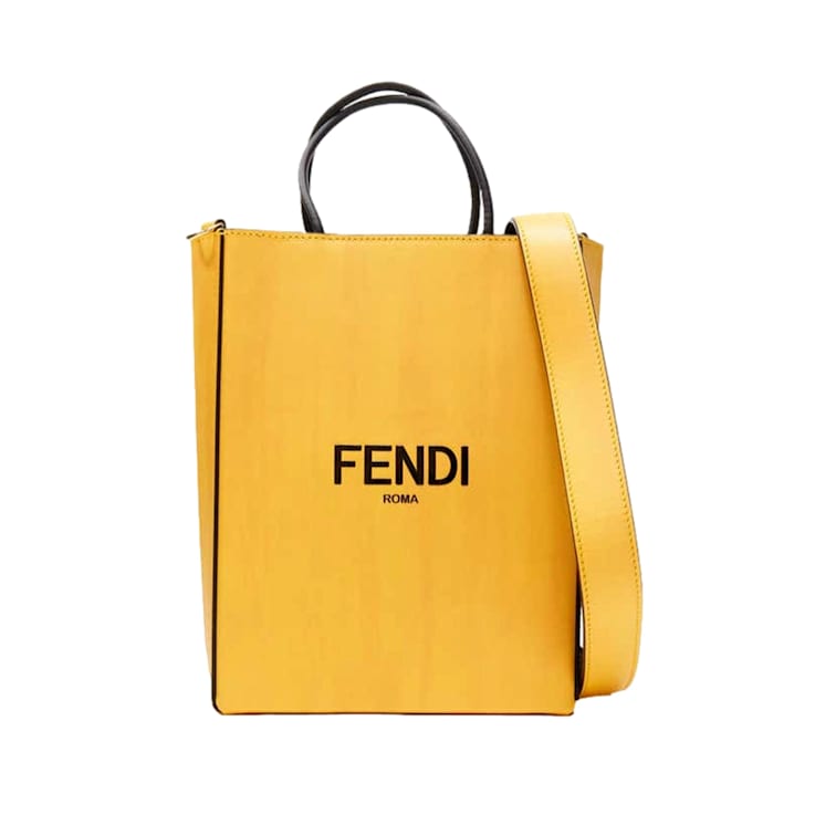 Fendi Roma 2Way Vitello Embossed Yellow Leather Crossbody Shopping Tote Bag 1D541A