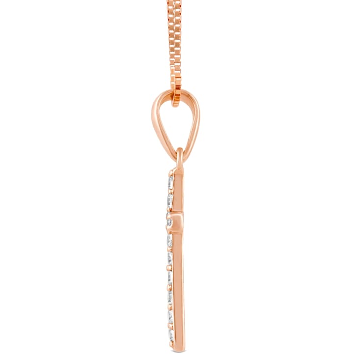 White Cubic Zirconia 14k Rose Gold Cross Pendant With Chain 0.30ctw