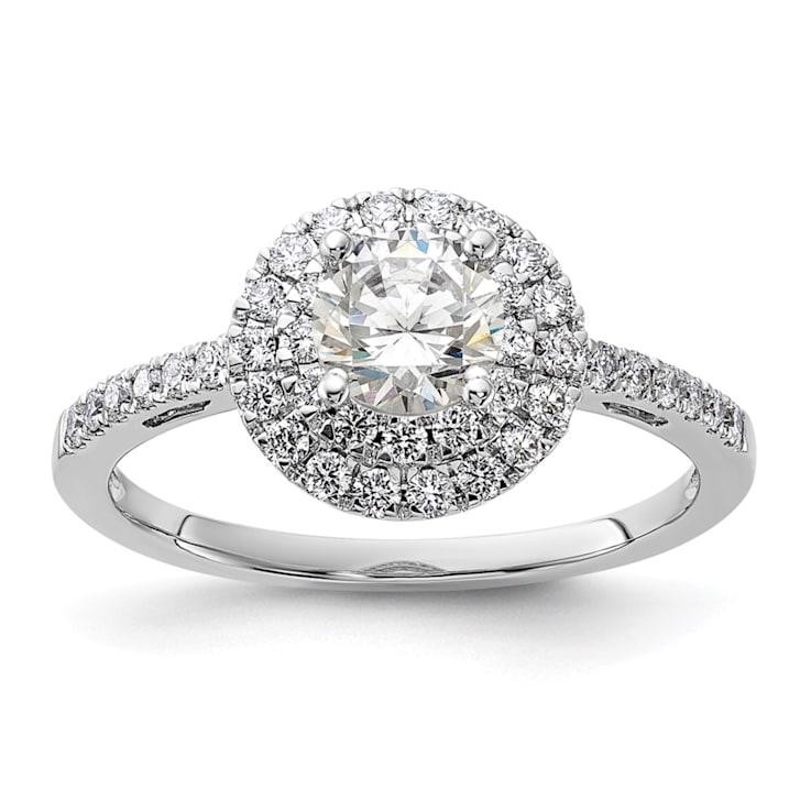 Rhodium Over 14K White Gold Diamond Complete Double Halo Engagement Ring 0.92ctw