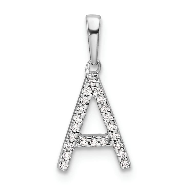 Rhodium Over 14k White Gold Diamond Letter A Initial Pendant