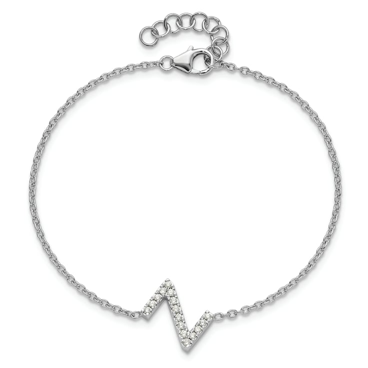Rhodium Over 14k White Gold Diamond Sideways Letter Z Bracelet