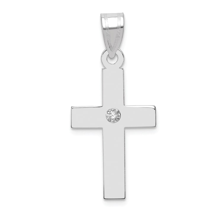 Rhodium Over 14k White Gold Diamond Cross Pendant