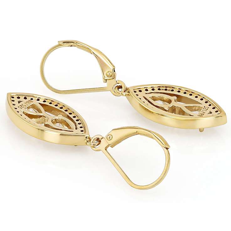 Diamond Simulant Pear And White Zircon Dangle Earrings In 18K Gold Over
Sterling Silver 2.95ctw