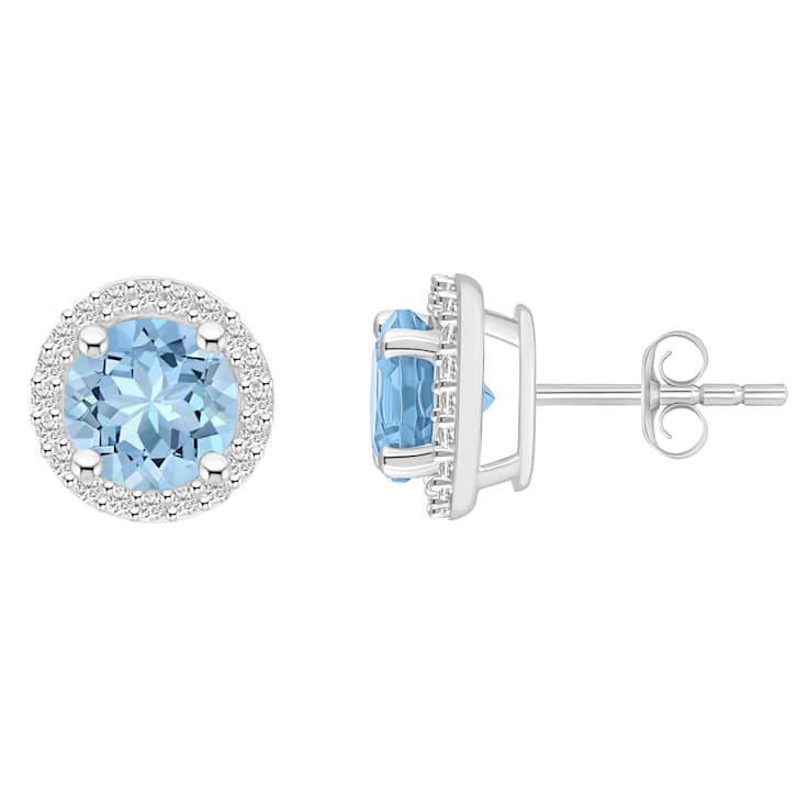 6mm Round Simulated Aquamarine And Created White Sapphire 10k White Gold
Halo Stud Earrings