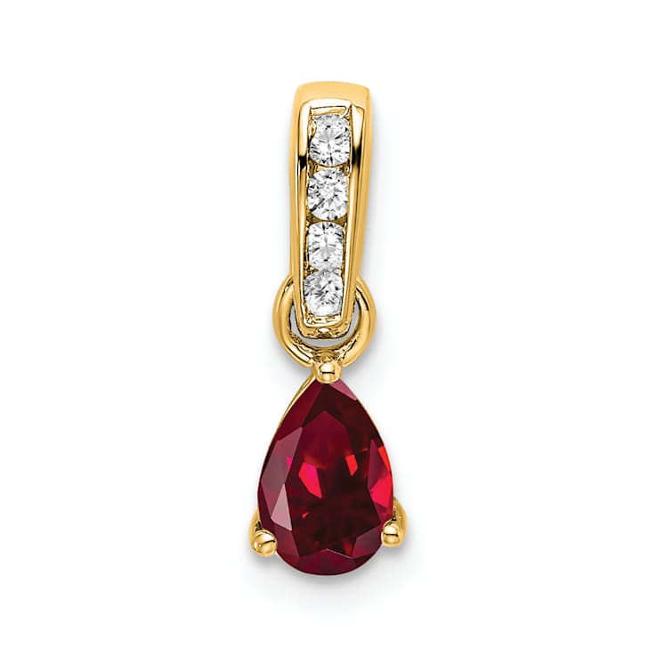 10k Yellow Gold 0.5 cttw Pear Lab Created Ruby and Accent Diamond Pendant