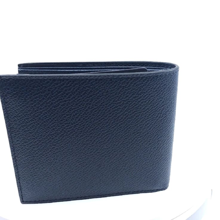 Prada Vitello Micro Grain Navy Blue Leather Triangle Logo Bifold Wallet 1CHFLA