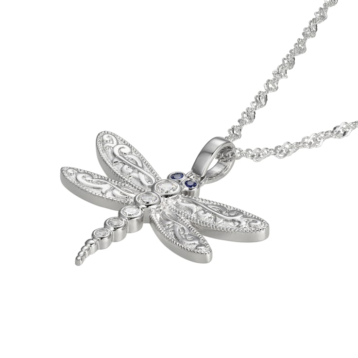 White Cubic Zirconia Platineve® Dragonfly Pendant With Chain 0.32ctw