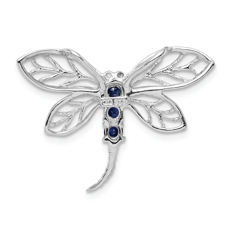 Rhodium Over Sterling Silver Sapphire Dragonfly Slide Pendant