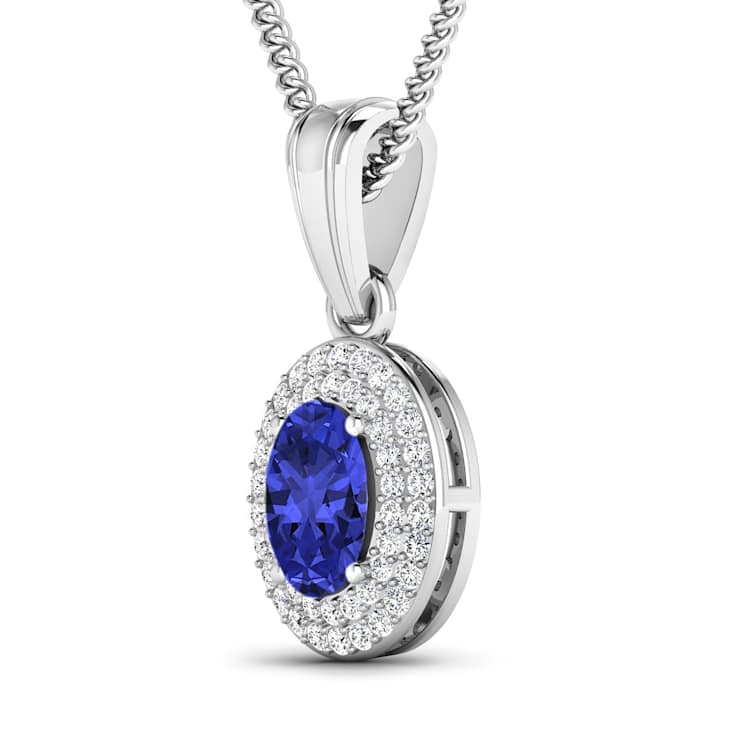 0.62ctw 14K White Gold Tanzanite and White Diamond Pendant with 18 inch
Cable Chain
