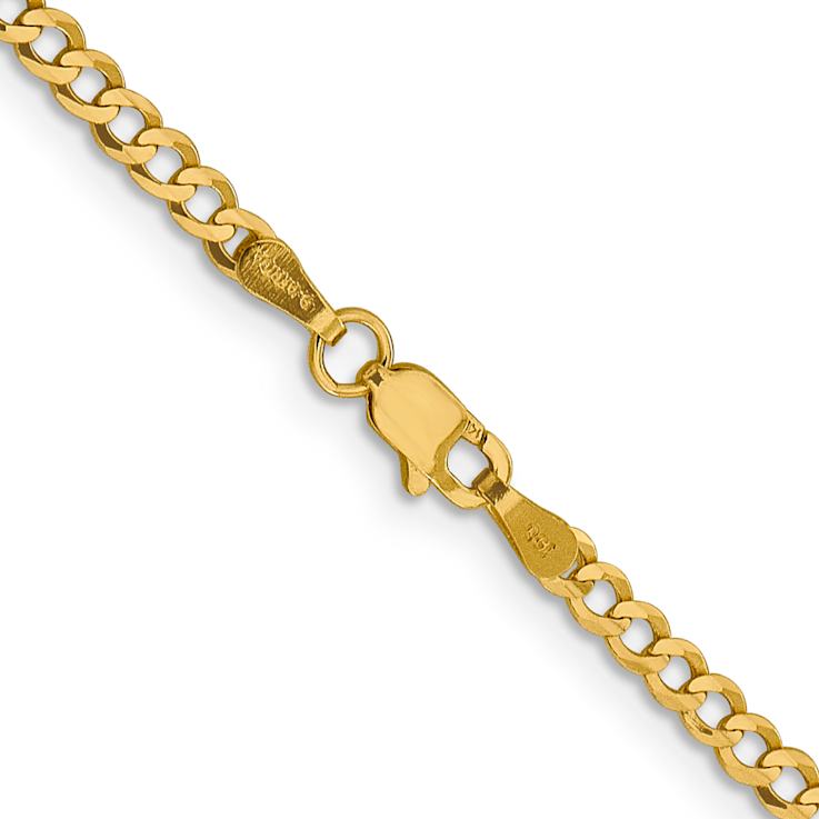 14k Yellow Gold 3.1mm Flat Cuban 16 Inch Chain