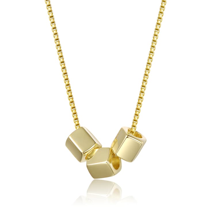 Cube Beaded Statement Necklace In 14K Gold Over Brass