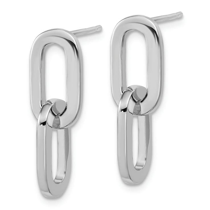Rhodium Over Sterling Silver Polished Link Dangle Post Earrings