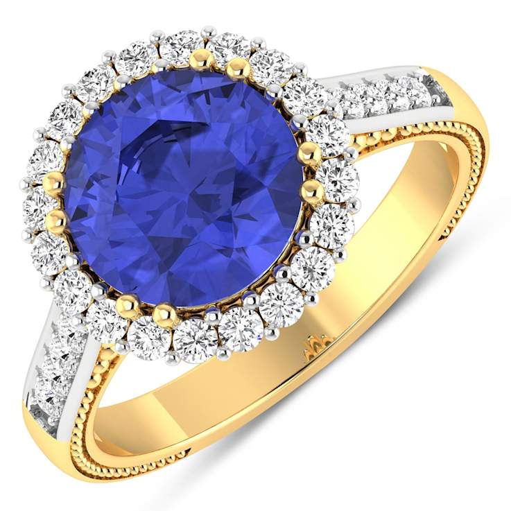 Round Violet Tanzanite and Diamond 14K Yellow Gold Halo Ring 3.11 ctw