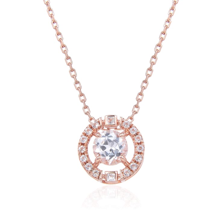 Round White Topaz 14K Rose Gold Over Sterling Silver Pendant with Chain