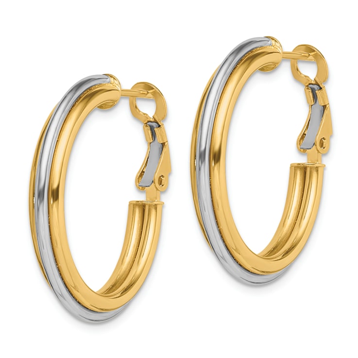 14k Yellow Gold and 14k White Gold Polished 1 1/8" Hoop Earrings