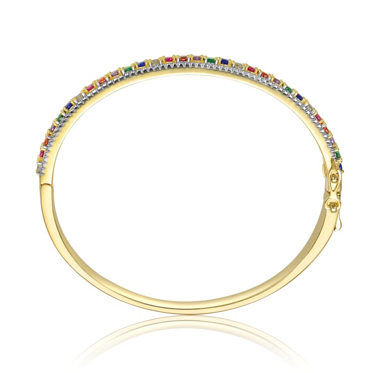Multi-Color CZ Bangle Bracelet In 14K Gold Over Brass