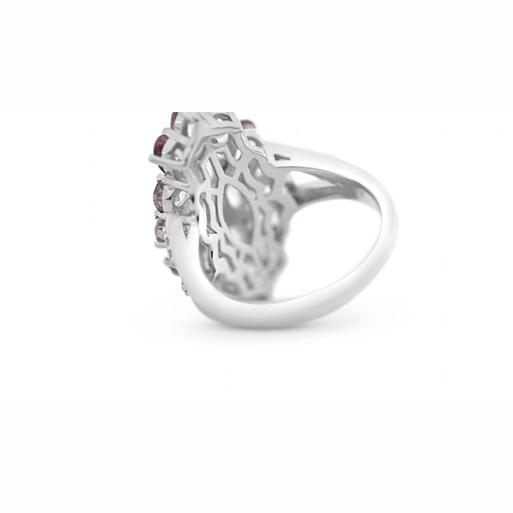 Rhodium Over Sterling Silver Mixed Shape Pink Morganite Ring 3.65ctw