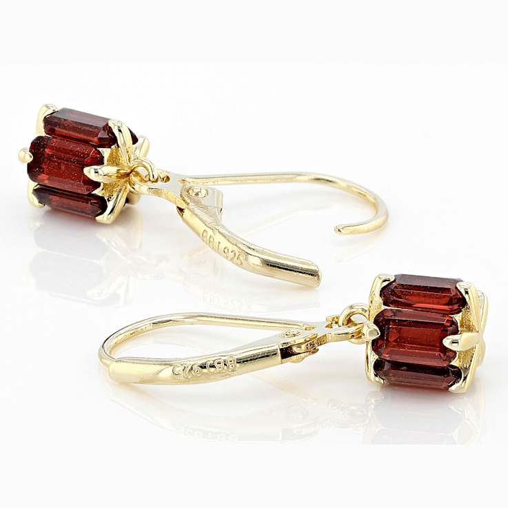 Garnet Geometric Dangle Earrings In 18K Gold Over Sterling Silver 3.40ctw