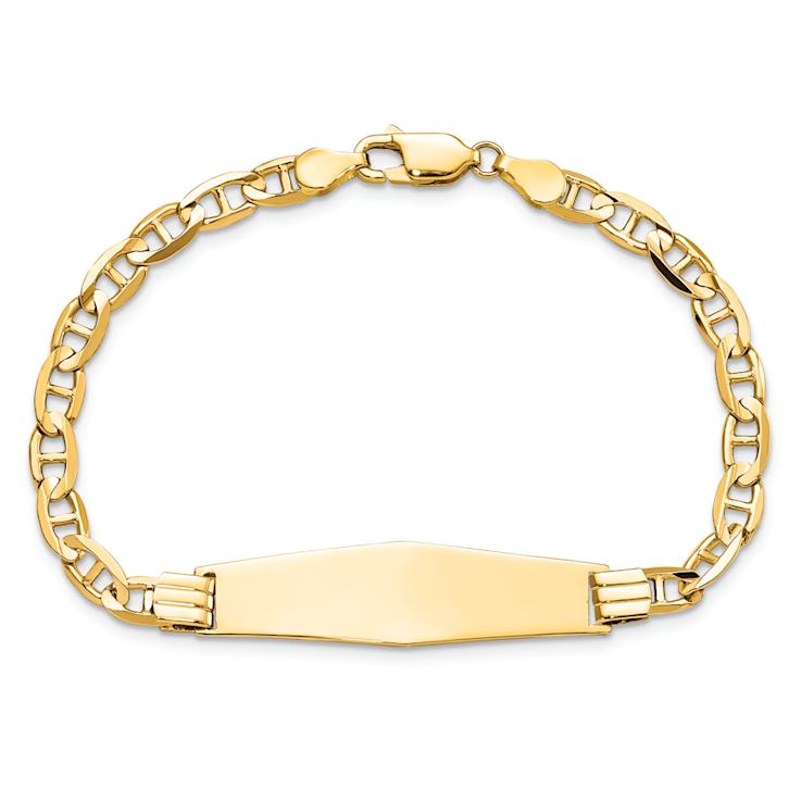 14k Yellow Gold Mariner Link Soft Diamond Shape ID Bracelet