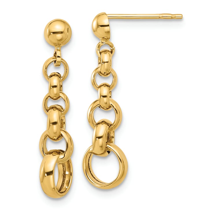 14k Yellow Gold Polished Circle Link Dangle Earrings