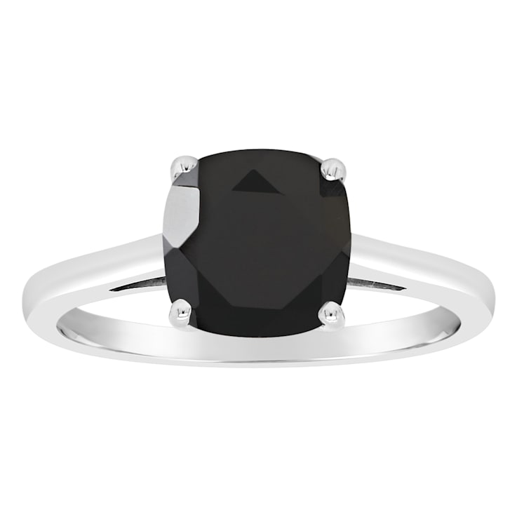 8mm Square Cushion Black Onyx Rhodium Over Sterling Silver Ring