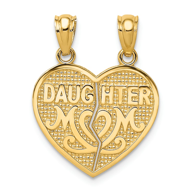 14K Yellow Gold Satin and Polished DAUGHTER-MOM Break Apart Heart Pendant
