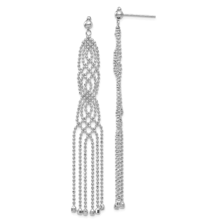 Rhodium Over 14k White Gold Bead Chain Dangle Earrings