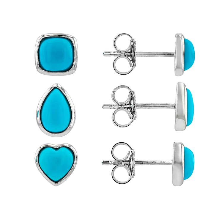 Turquoise Rhodium Over Sterling Silver Earring Set Of 3