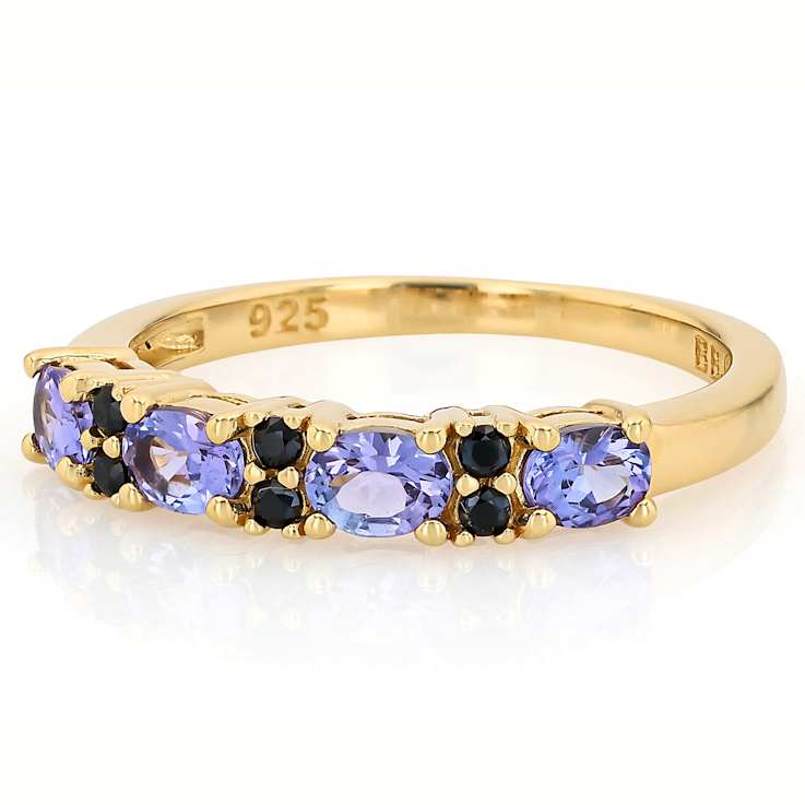 Tanzanite And Black Spinel Ring In 18K Gold Over Sterling Silver 0.71ctw