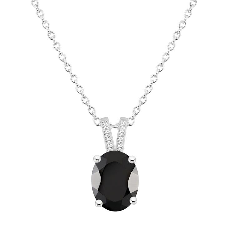 10x8mm Oval Black Onyx With Diamond Accents Rhodium Over Sterling Silver
Pendant with Chain