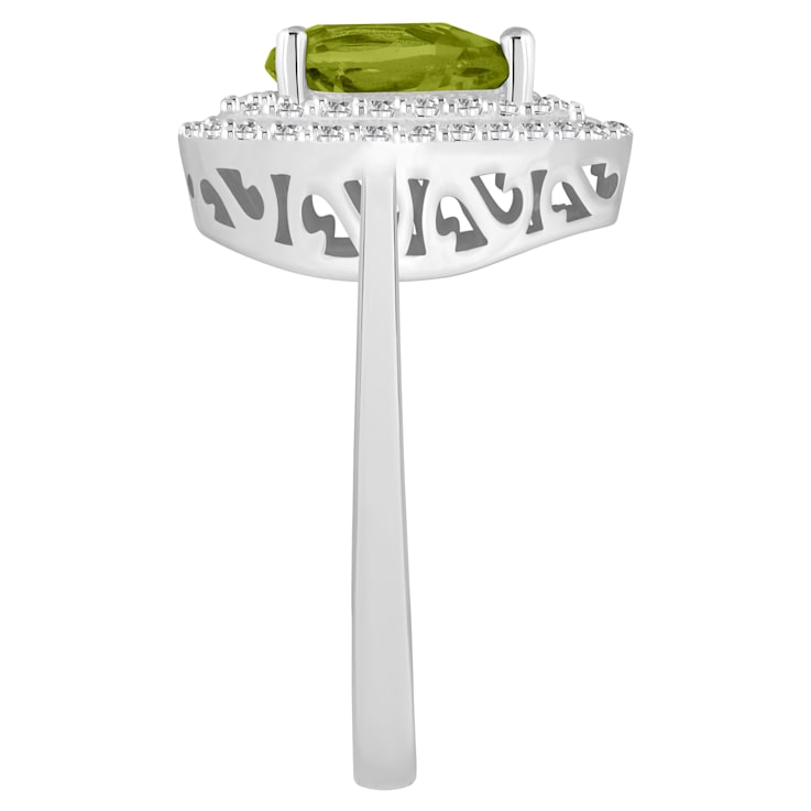 8x5mm Pear Shape Peridot And White Topaz Accents Rhodium Over Sterling
Silver Double Halo Ring