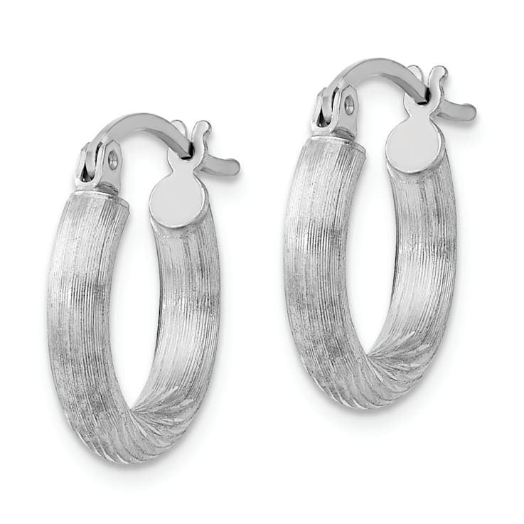 Rhodium Over Sterling Silver 3mm Polished and Satin Diamond-cut Hoop Earrings