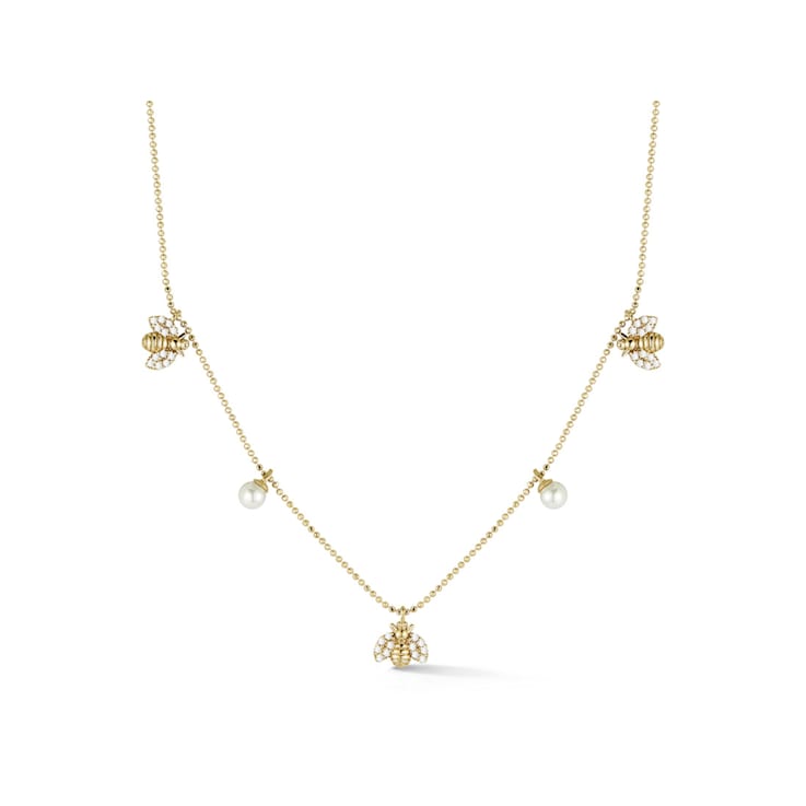 Sterling Statements 14K Yellow Gold Over Sterling Silver Freshwater
Pearl CZ Bee Charm Necklace