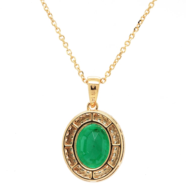 4.30 Ctw Emerald and 0.49 Ctw White Diamond Pendant in 14K YG