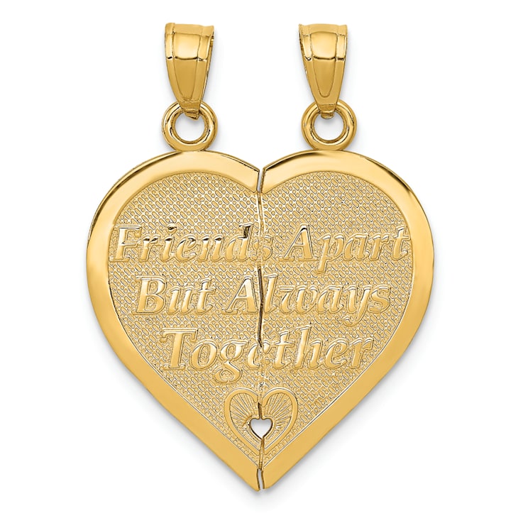 14k Yellow Gold Brushed Reversible Forever and Ever Break-Apart Heart Pendant