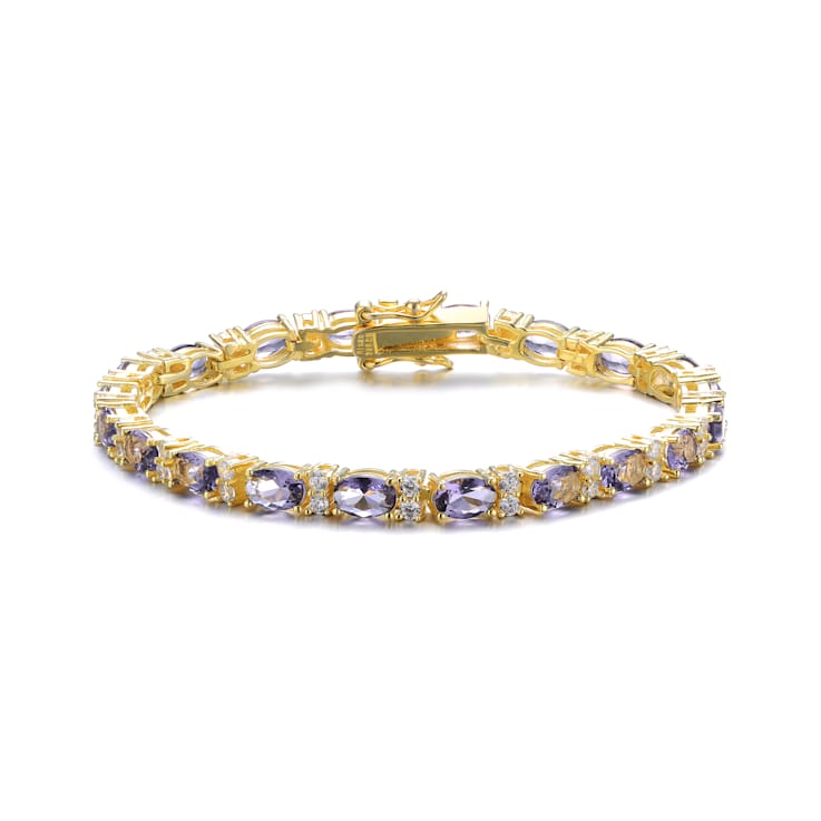 Amethyst Color CZ Tennis Bracelet In 14K Gold Over Sterling Silver