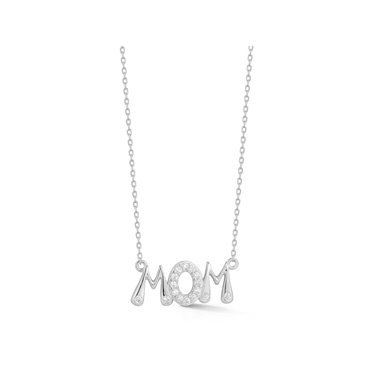 Sterling Statements Rhodium Over Sterling Silver CZ MOM Necklace