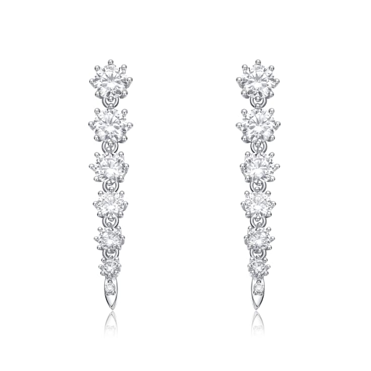 Linear Fringe CZ Drop Earrings In Sterling Silver