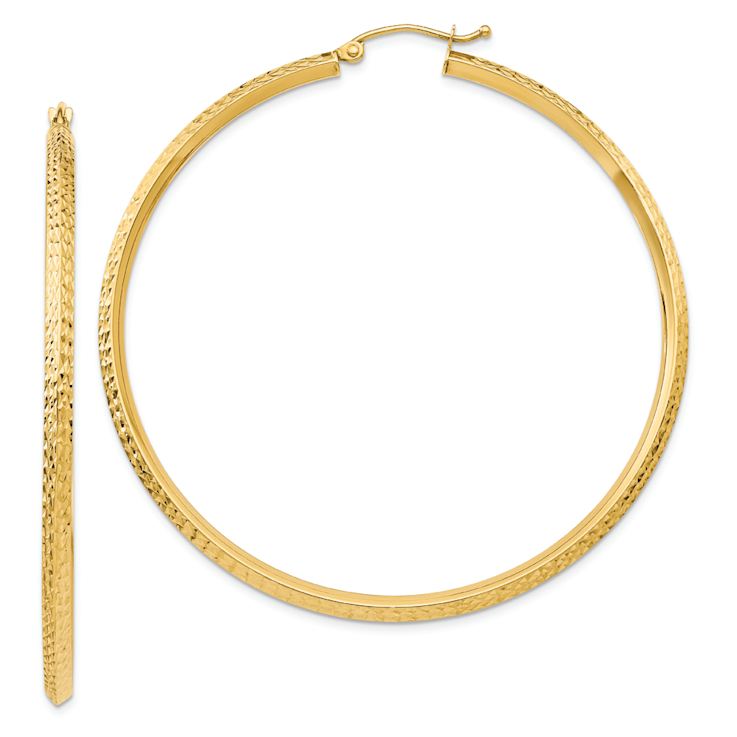14k Yellow Gold 2 3/16" Knife Edge Diamond-Cut Hoop Earrings