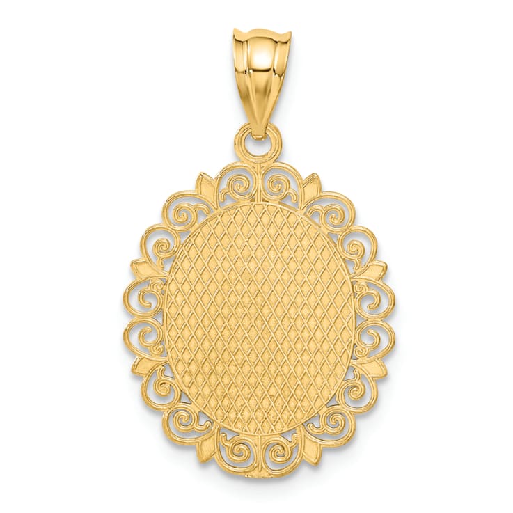 14k Yellow Gold Solid Satin, Polished and Textured Aquarius Zodiac Oval Pendant