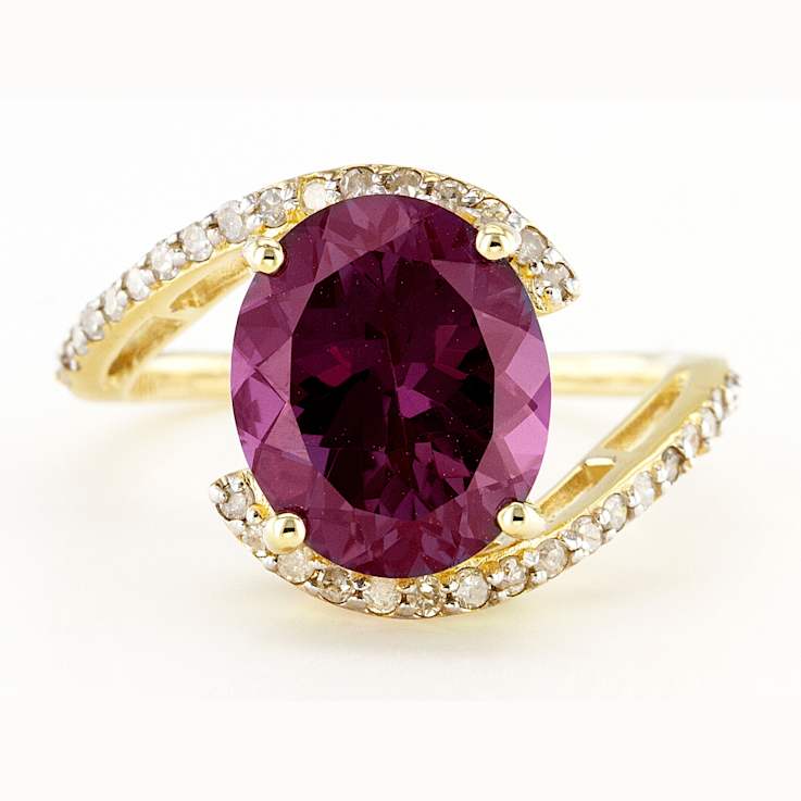 Lab-Created Alexandrite And White Diamond Bypass Ring In Solid 14K
Yellow Gold 4.68ctw