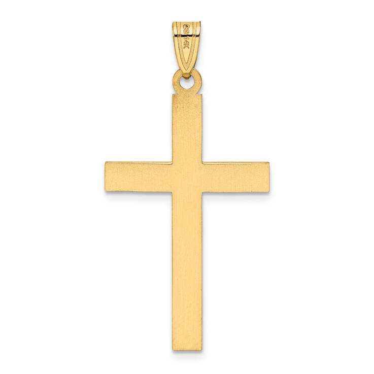 14k Yellow Gold Solid Laser Etched Cross Pendant