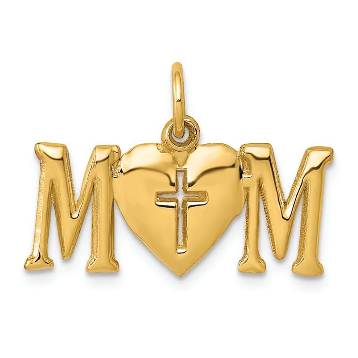 14k Yellow Gold Polished MOM with Cross pendant